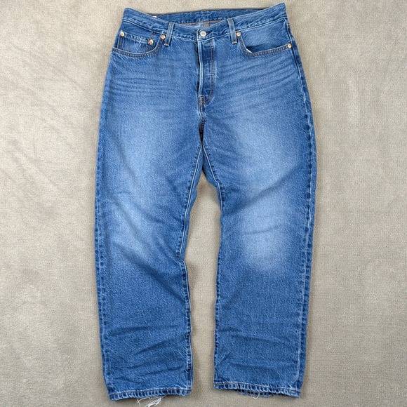Levis 501 90s Jeans Mens 32x30 Medium Wash Distressed Straight Leg Denim Blue — photo 2
